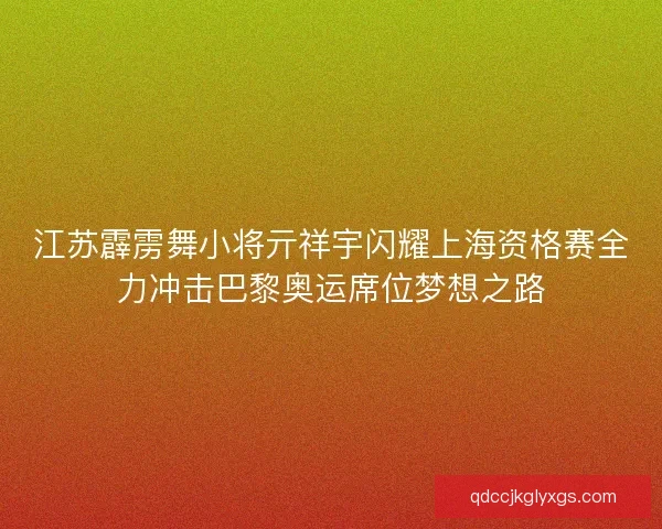 江苏霹雳舞小将亓祥宇闪耀上海资格赛全力冲击巴黎奥运席位梦想之路